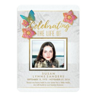 Celebration of Life Floral Butterfly Photo Invite