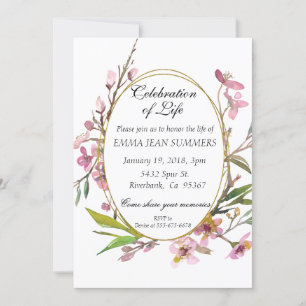 Celebration of Life Floral Cherry Blossoms Frame Invitation