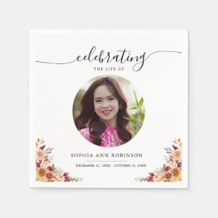 Celebration of Life Floral Memorial Funeral Photo Napkins
