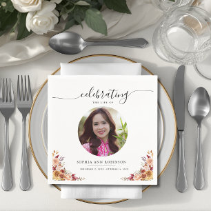 Celebration of Life Floral Memorial Funeral Photo  Napkins