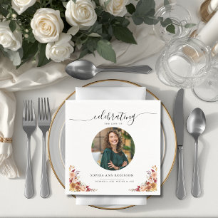 Celebration of Life Floral Memorial Funeral Photo Napkins