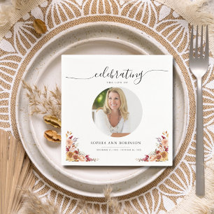 Celebration of Life Floral Memorial Funeral Photo Napkins