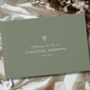 Celebration of Life Floral Memorial Green Guest Book