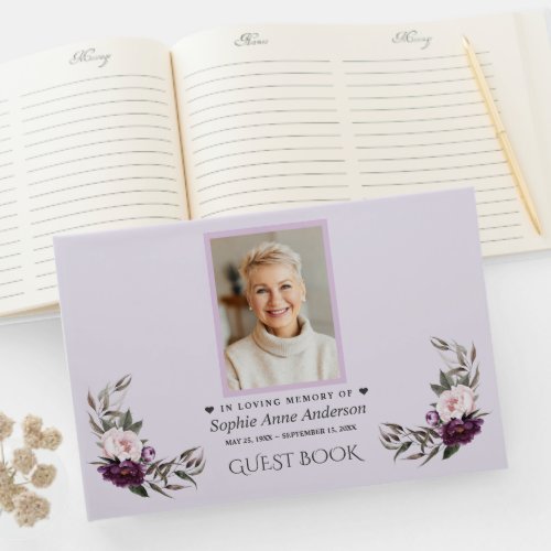 Celebration of Life Floral Photo Funeral Memorial Guest Book