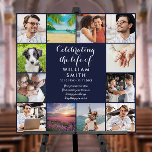 Celebration of Life Funeral 12 Photo Navy Blue Foam Board