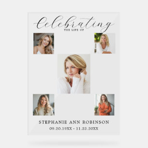 Celebration of Life Funeral 5 Photo Collage Acrylic Sign