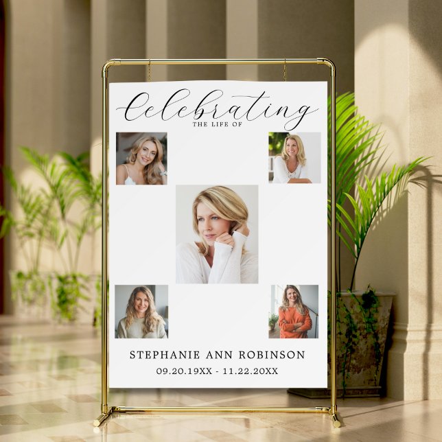 Celebration of Life Funeral 5 Photo Collage Sign (Creator Uploaded)