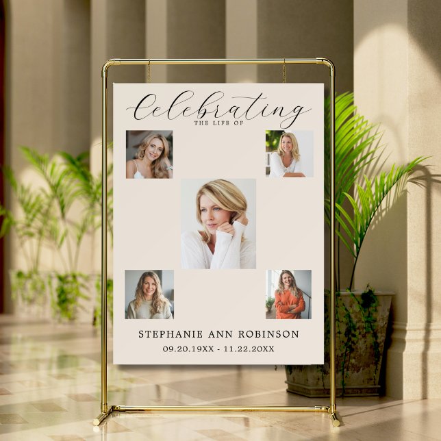 Celebration of Life Funeral 5 Photo Collage Sign (Creator Uploaded)