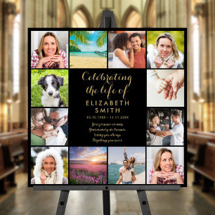 Celebration of Life Funeral Black Gold Photo Sign