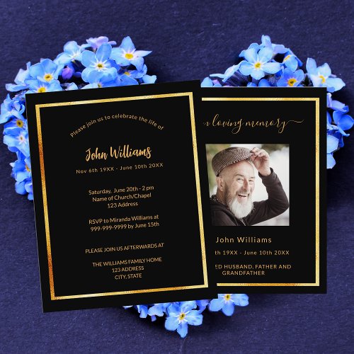 Celebration of life funeral black photo invitation