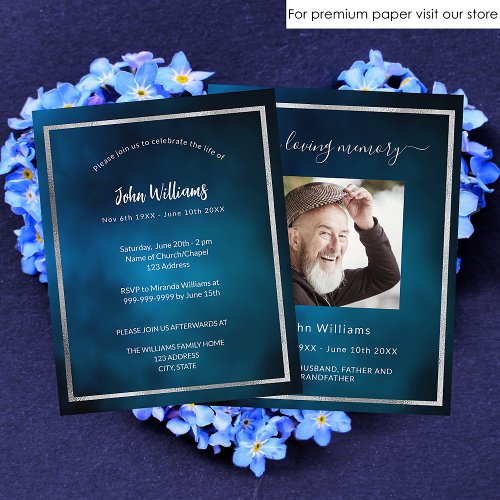 Celebration of life funeral blue photo invitation