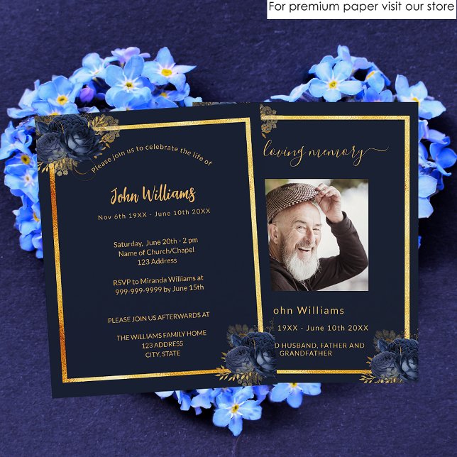 Celebration of life funeral blue photo invitation (Creator Uploaded)