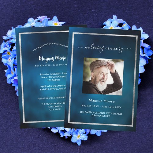 Celebration of life funeral blue sky photo invitation