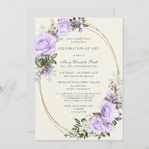Celebration of Life Funeral Blush Purple Floral Invitation