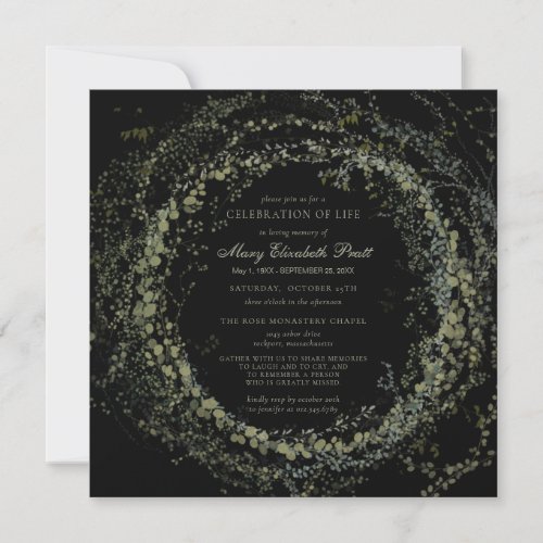 Celebration of Life Funeral Boho Botanical Square  Invitation