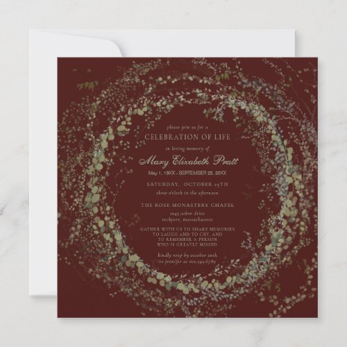 Celebration of Life Funeral Boho Botanical Square Invitation