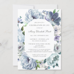 Celebration of Life Funeral Dusty Blue Floral Invitation