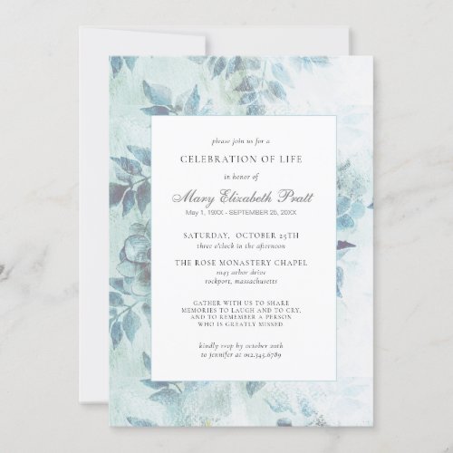 Celebration of Life Funeral Dusty Blue Floral Invitation