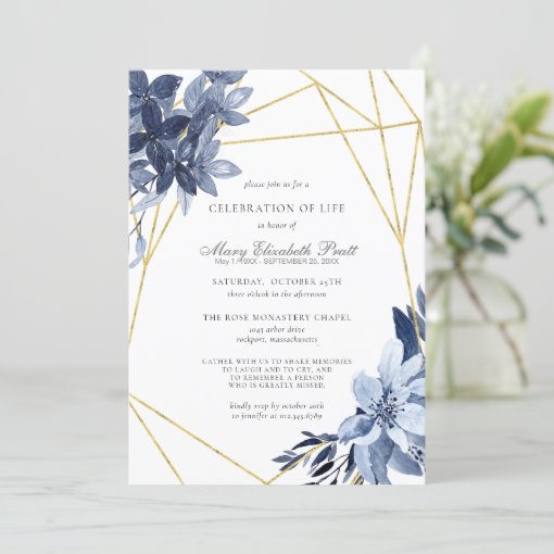 Celebration of Life Funeral Dusty Blue Floral Invitation | Zazzle