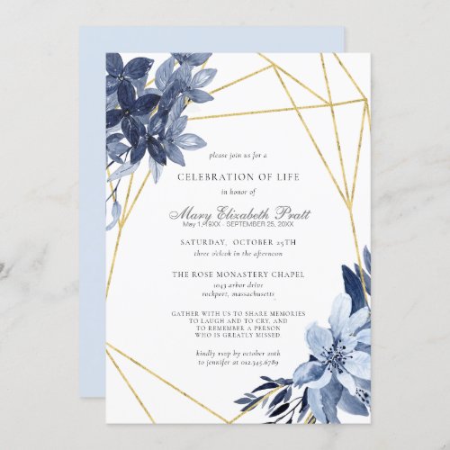 Celebration of Life Funeral Dusty Blue Floral Invitation