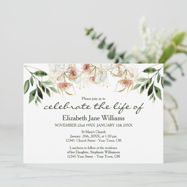 Celebration of Life | Funeral Eucalyptus Invitation (Standing Front)