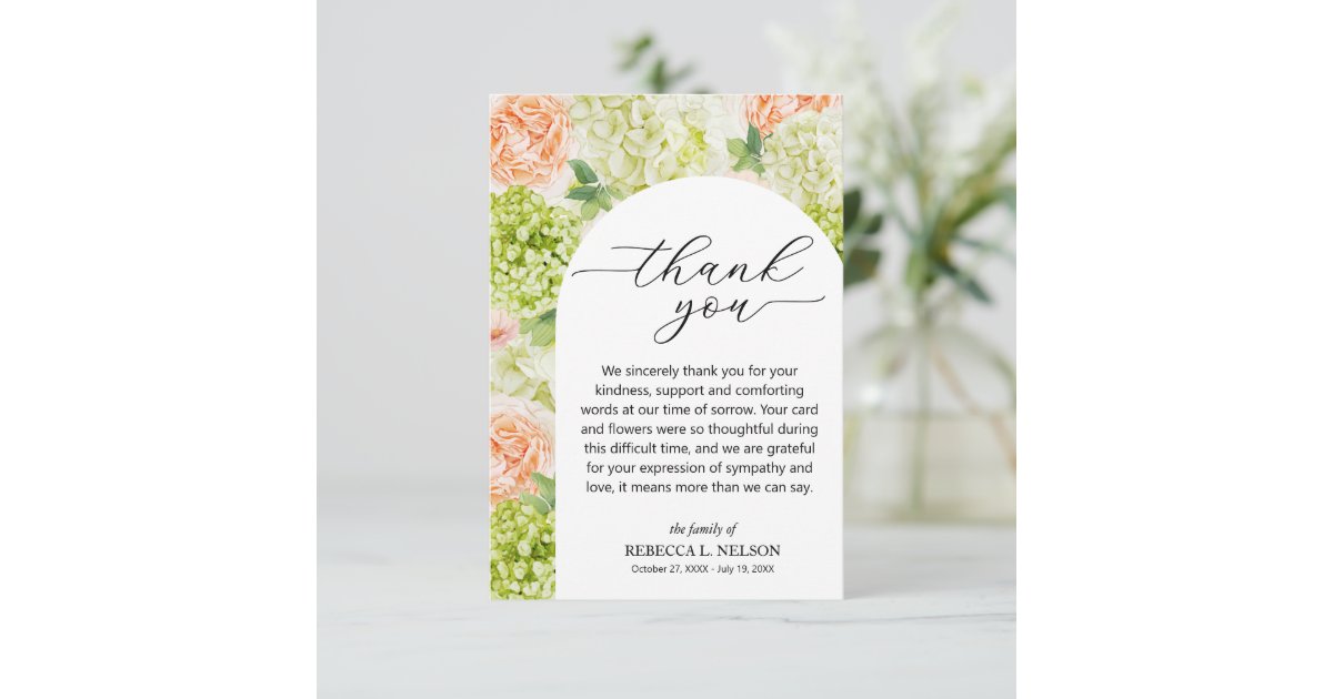 Celebration of Life Funeral Floral Thank You Card | Zazzle