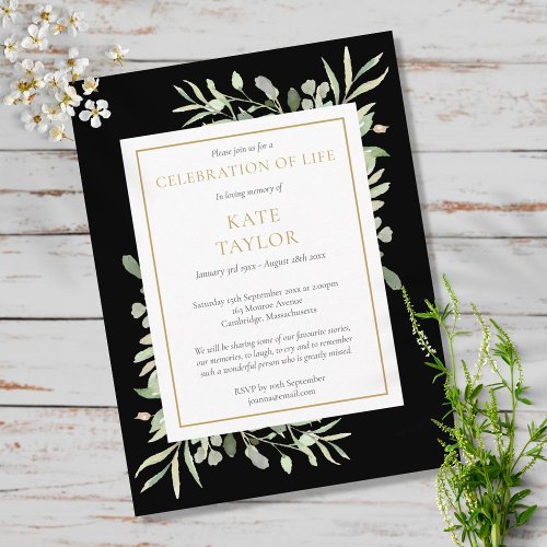 Celebration of Life Funeral Greenery Invitation  Postcard