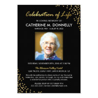 Celebration of Life | Funeral Memorial Black Gold Invitation