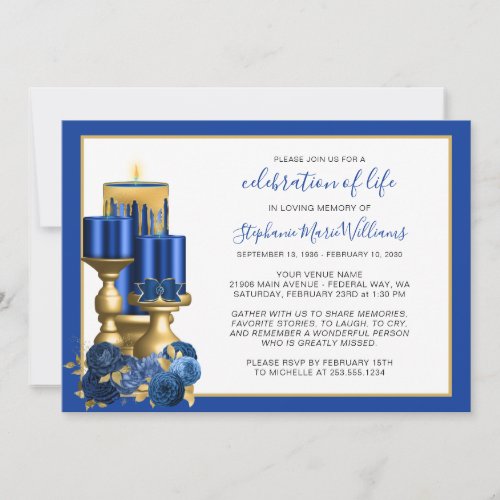 Celebration of Life Funeral Memorial Blue Candle Invitation