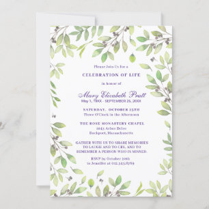 Celebration of Life Funeral Memorial Botanical Invitation