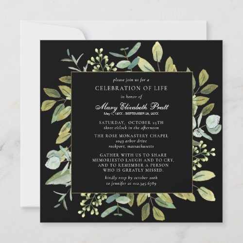 Celebration of Life Funeral Memorial Botanical  Invitation