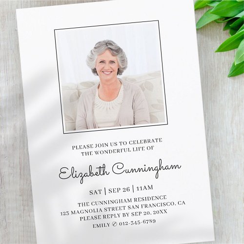 Celebration of Life Funeral Memorial Classic Photo Invitation