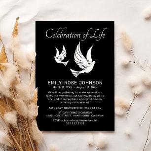 Celebration of Life Funeral Memorial Doves Invitation