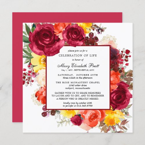 Celebration of Life Funeral Memorial Fall Floral Invitation