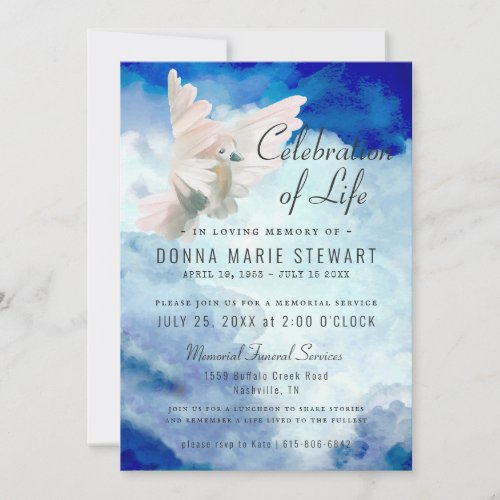 Celebration of Life  Funeral Memorial Invitation
