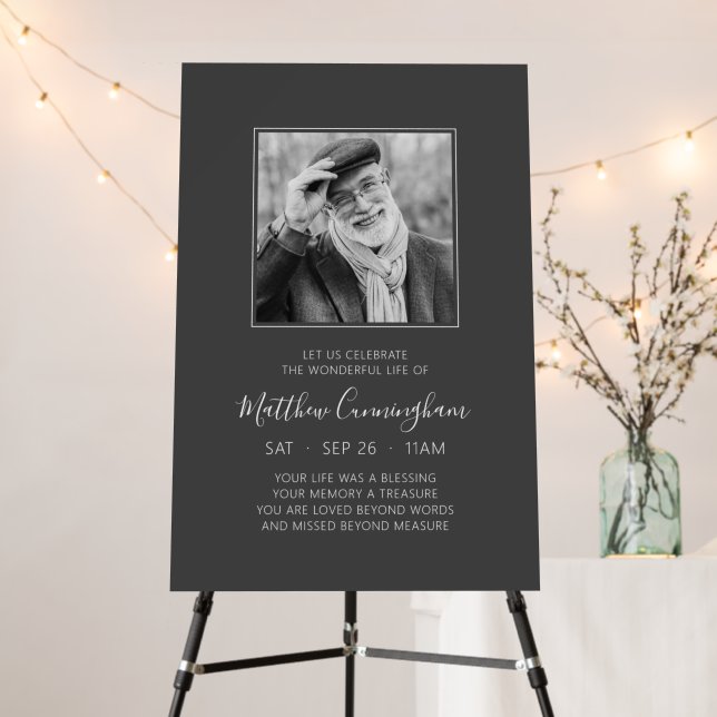 Celebration of Life Funeral Memorial Modern Photo Foam Board (In Situ (Stand))