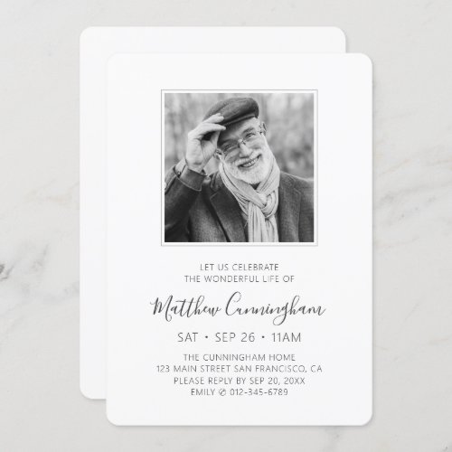 Celebration of Life Funeral Memorial Modern Photo Invitation