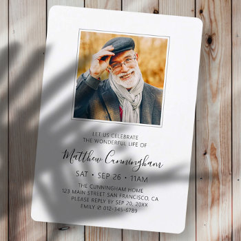 Celebration Of Life Funeral Memorial Modern Photo Invitation by WhiteOakMemorials at Zazzle