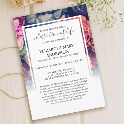 Celebration of Life Funeral Memorial Moody Floral Invitation