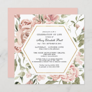 Celebration of Life Funeral Memorial Pink Floral I Invitation