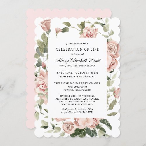 Celebration of Life Funeral Memorial Pink Floral Invitation