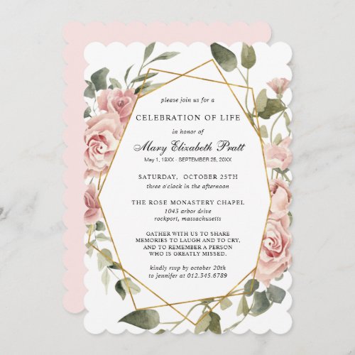 Celebration of Life Funeral Memorial Pink Floral Invitation