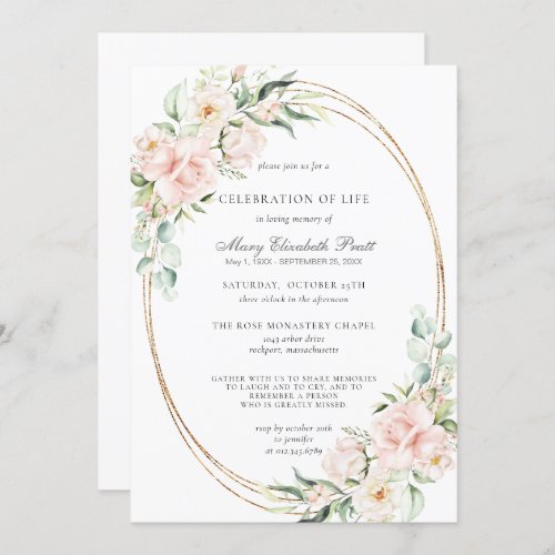 Celebration of Life Funeral Memorial Pink Floral Invitation