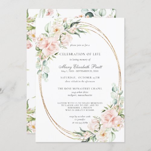 Celebration of Life Funeral Memorial Pink Floral Invitation