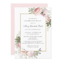 Celebration of Life Funeral Memorial Pink Floral Invitation Celebration of Life Funeral Memorial Pink Floral Invitation