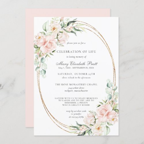 Celebration of Life Funeral Memorial Pink Floral Invitation