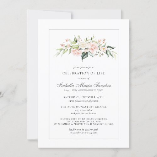 Celebration of Life Funeral Memorial Pink Floral  Invitation