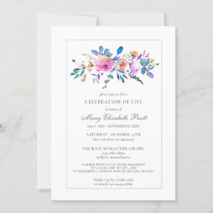 Celebration of Life Funeral Memorial Pink Floral Invitation