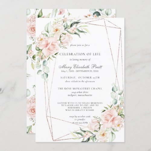 Celebration of Life Funeral Memorial Pink Floral Invitation