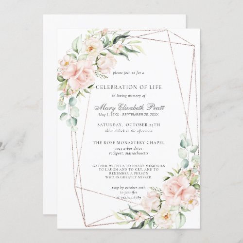 Celebration of Life Funeral Memorial Pink Floral Invitation